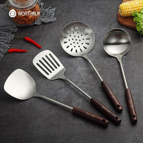 

ladle spatula handle kitchenware turner soup set kitchen worthbuy utensils tools cooking 304 stainless wooden steel non slip qylckm mywjqq