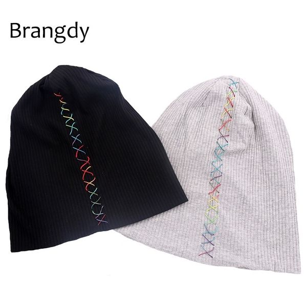 Mulheres Fita Slouch Beanies Bone Primavera Outono Algodão Chapéus Chapéus New Senhoras Meninas Oversize Boné Baggy Bonés e Caps Atacado Y201024