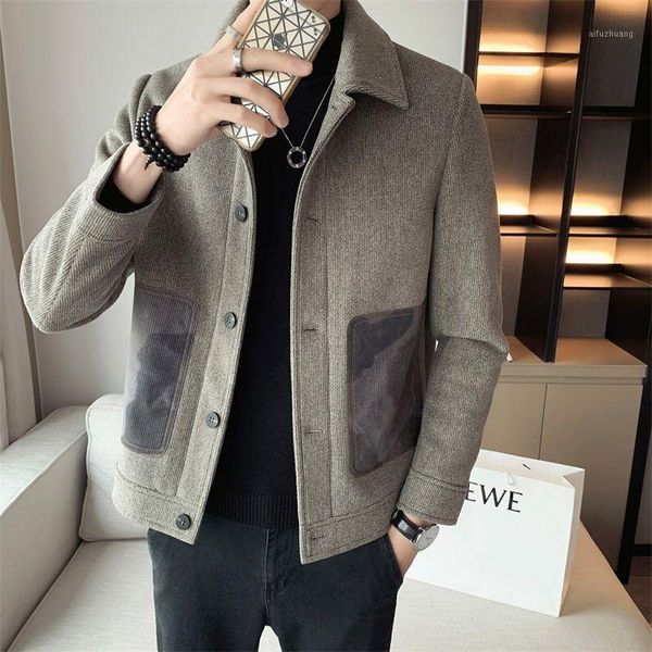 

2021 new men autumn winter fashion wool blends coats suit patchwork casual jacket male slim fit short large size clothing d1721, Black