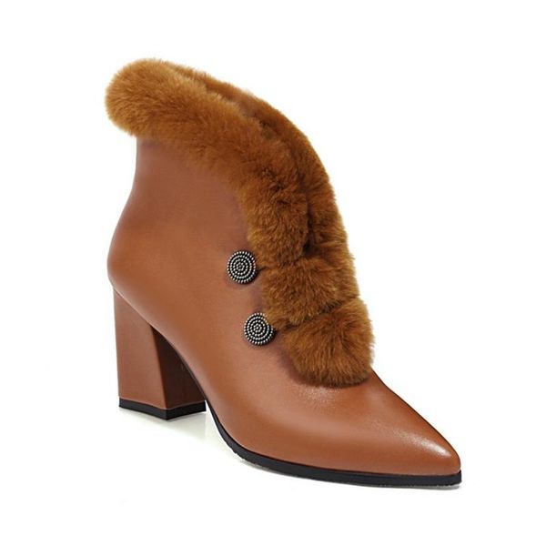 

women snow boots quialty winter warm fur ankle boots woman zip pointed toe thick high heels shoes muje plus size 47 8031, Black