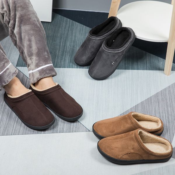 

winter short plush warm house man comfort non-slip home soft slippers fur men casual shoes big size 4950, Black;red