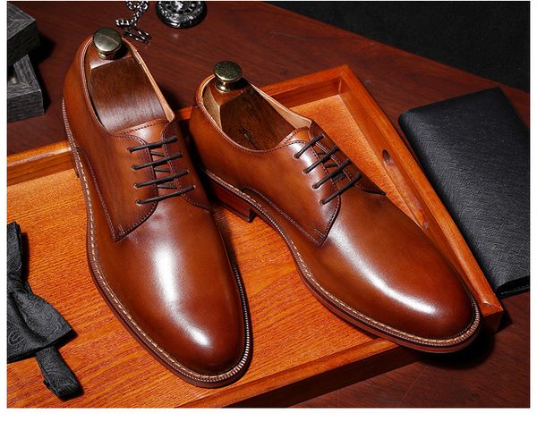 

2020 pria high sepatu quality gents genuine breathable leather luxury brogue dress sculpture men wedding shoes vet6, Black