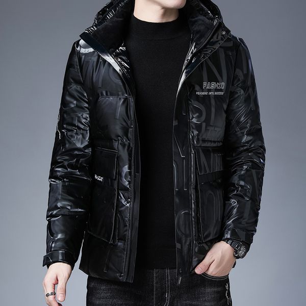 

2020 winter short white men's duck down down jacket warm hooded casual men's clothing quality assurance, Black