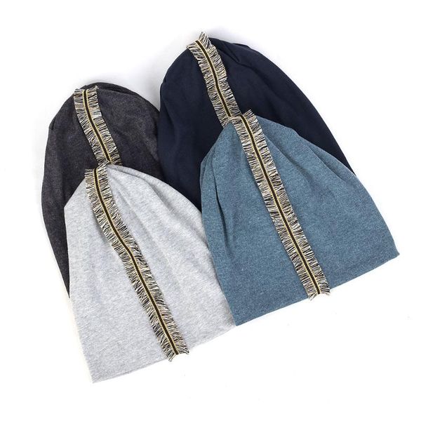 

beanies charm wood tassel strip skull cap casual ribbon beanie hat cotton slouchy men women skullies hats for winter autumn