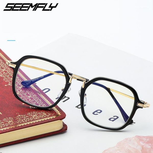 

seemfly men women metal glasses frame fashion optical clear lens eyeglasses male goggle spectacle eyewear oculos de grau1, Black