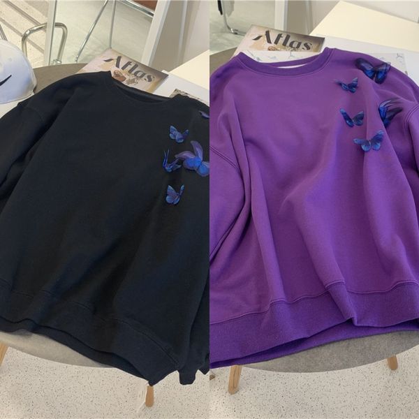 

nqclj women's flying three-dimensional round minority design loose and thin 7b neck autumn butterfly2020 butterflyethnic new ins butt, White