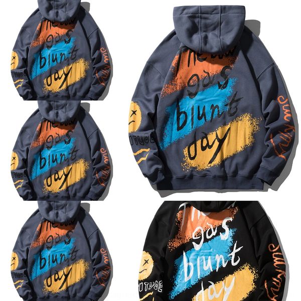 

fashion brand plush coat sweater hooded men's loose casual coat street graffiti printed men's sweater autumn 3f0ov, Black