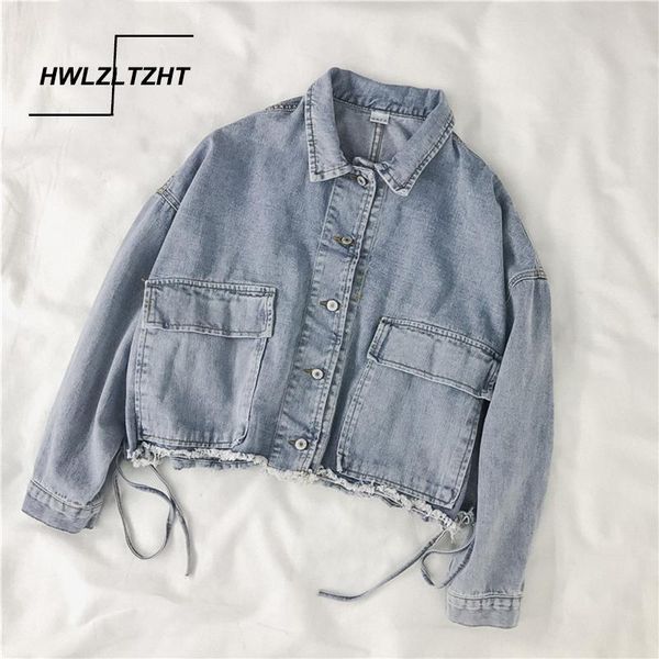 

hwlzltzht spring oversize coat female big pocket women's denim jacket cotton loose women's jeans jacket turn-down collar outwear, Black;brown