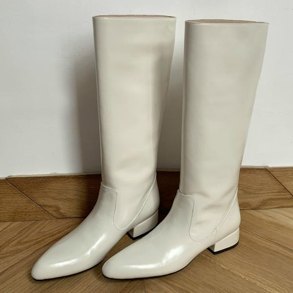

INS Knee High Boots Women Genuine Leather Fashion Pointed Toe Ladies Long Boots Shoes Women's Winter Autumn High Leather, Black