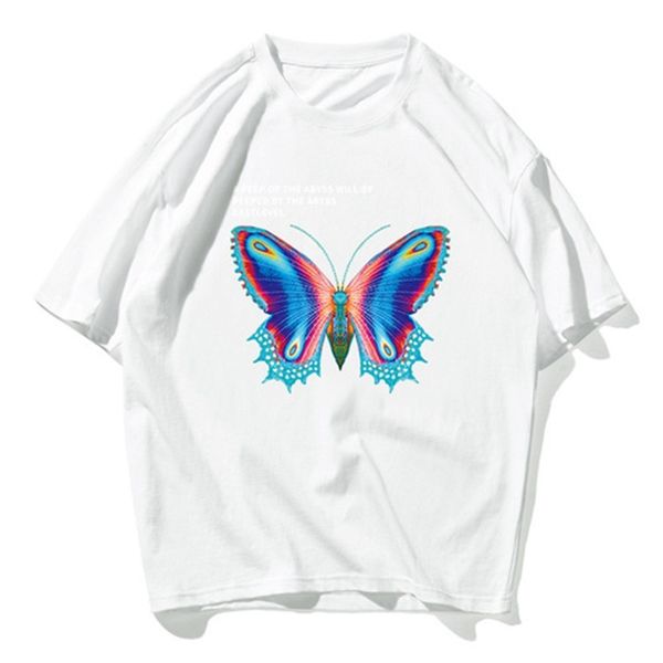 

2021 new fashion streetwear cotton tshirts men butterfly tshirt casual neck hipster shirt will see short sleeves female fio9 mdf3, White;black