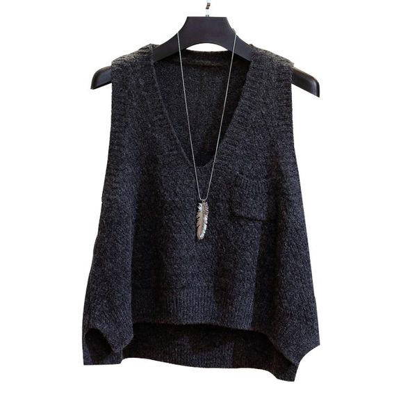 

women's vests loose short vest female sweater 2021 korean v-neck knitted waistcoat for women spring gilet sleeveless veste femme, Black;white