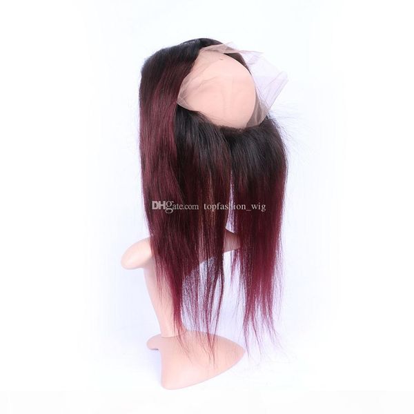 

two tone ombre 360 lace frontal closure silky straight t1b 99j peruvian virgin hair pre plucked 360 lace closure 22.5*4*2, Black;brown