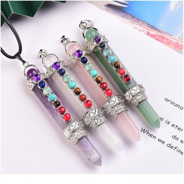 

1pc natural stone pencil point pendulum for dowsing 7 chakra wand reiki quartz crystal pendant pendulo meditation spirit qylmgz, Black