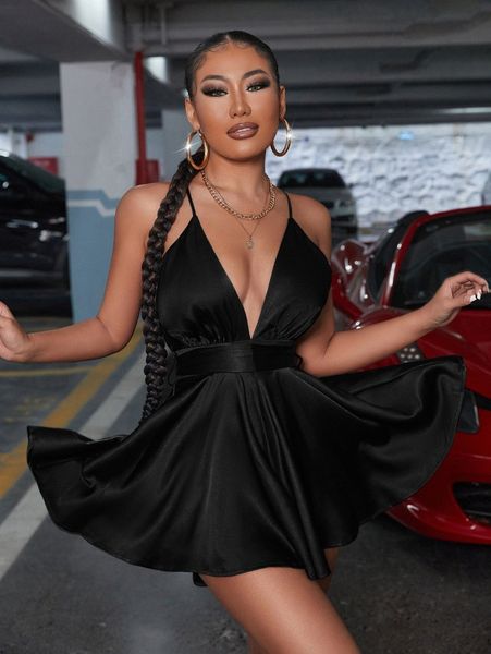 

criss-cross tie backless satin cami romper t4oi#, White