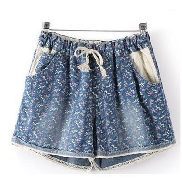 

2019 summer style new women casual denim shorts with elastic high waist floral star printed for crop, White;black