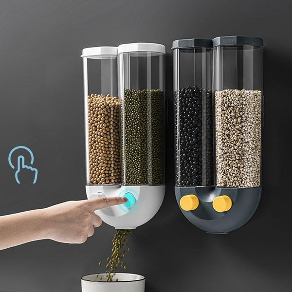 

storage bottles & jars kitchen grains dry dispenser divided sealed tank 2 grids wall-mounted containers