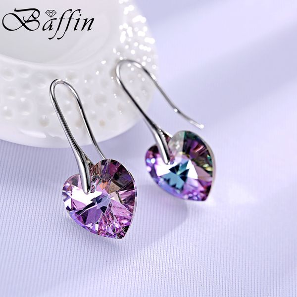 

baffin drop earrings hanging hearts crystals from swarovski for women party selling silver color ear jewelry friends gift
