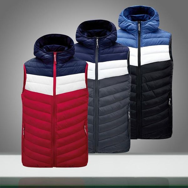 

men's vests vest jacket mens 2021 warm sleeveless male autumn winter casual waistcoat solid splice menzipper hooded outdoor, Black;white