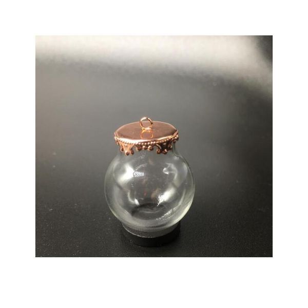 

3sets 25*15mm transparent round glass globes 5 colors metal flower base tray jewelry necklace vial pendant diy wishing bbyefp, Bronze;silver