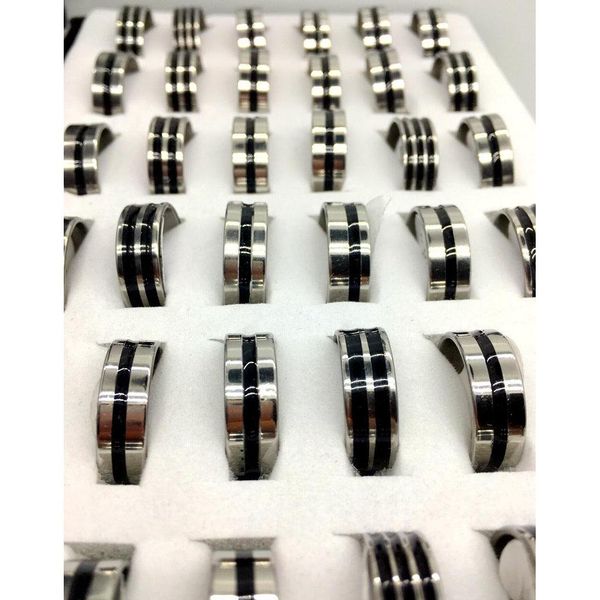 

50pcs black stainless steel fashion mens women jewelry ring wedding party gift r wmtgbp new_dhbest, Silver