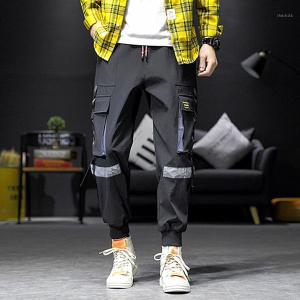 

streetwear hip hop cargo pants 2021 spring mens baggy pockets ribbon joggers pants men japanes style black harem m-xxxl1