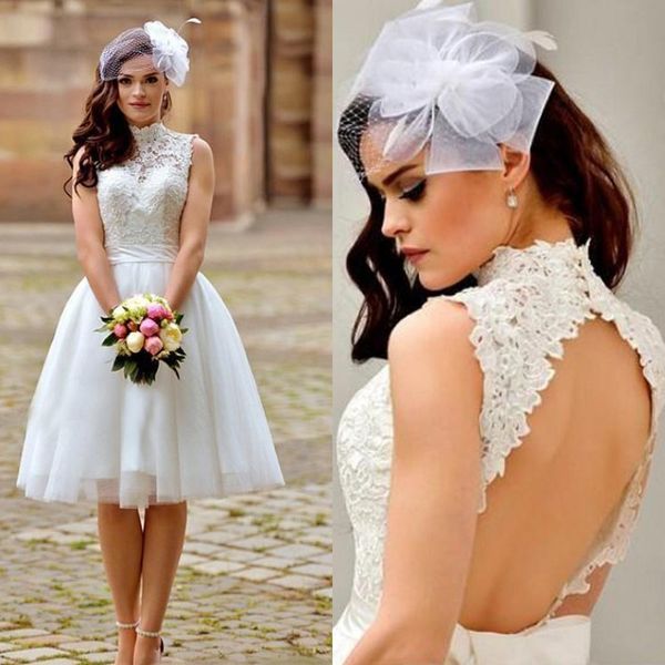 

short wedding dresses with heyhole back spring country bridal dress, White