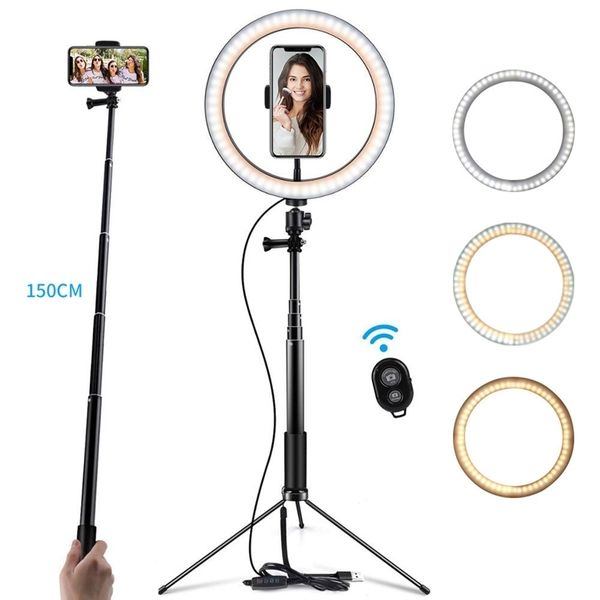 

6/8/10" led light with phone holder youtube live video camera tripod makeup artist selfie stick ring lamp stand