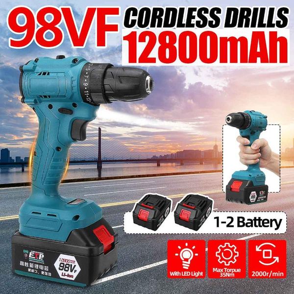 

98vf 2000r/min brushless electric screwdriver lithium battery led light cordless drill power tools for woodworking 35n.m torque