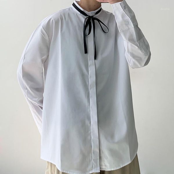 

2020 spring and autumn new youth popular solid color men's loose single-breasted long-sleeved shirt fashion casual wild shirt1, White;black