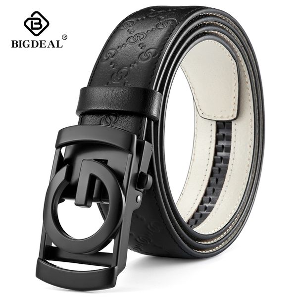 

bigdeal men belts cow genuine leather belt for men metal automatic buckle male strap cowhide male waistband y200520, Black;brown