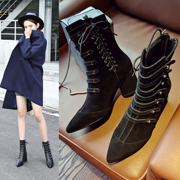 

boots zorssar pointed woman with zipper crossbanding design sheepskin elastic slim-heeled short fashionable comfortable, Black