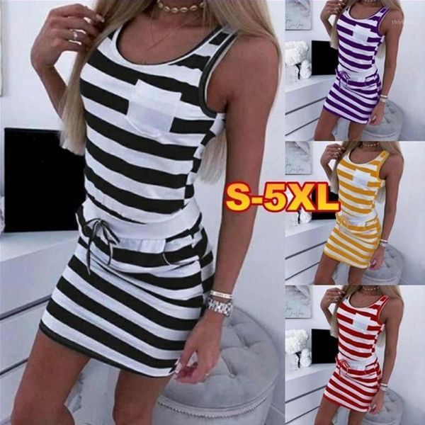 

summer women casual sleeveless stripe t shirts dress tunic waist dresses streetwear women clothes dress female fashion casual1, Black;gray