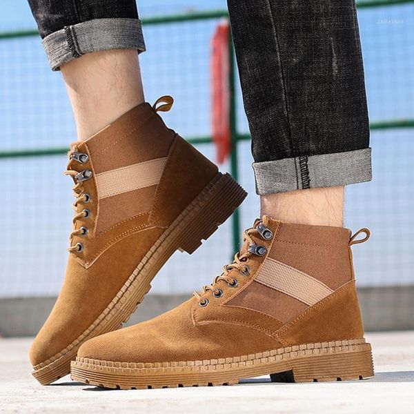 

men shoes 2020 spring puleather male boots suede mens booties british lace up trend men ankle casual naked boots1, Black