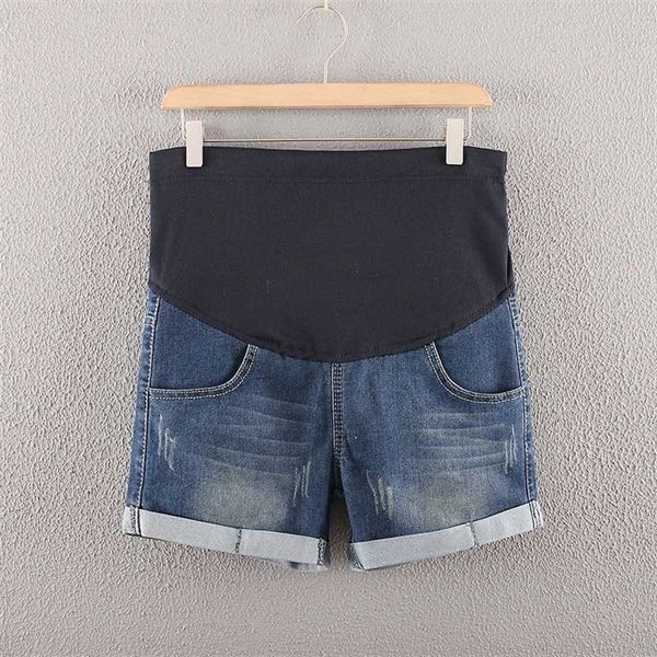 

summer denim maternity shorts for pregnant women pockets jeans elastic waist care belly pants m09 1015, White