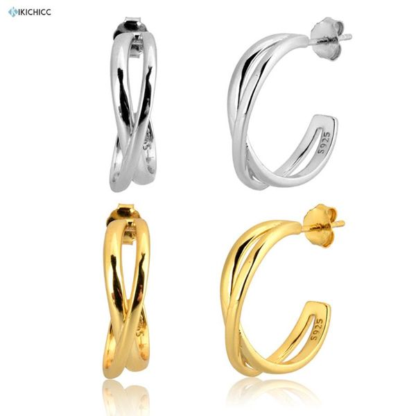 

hoop & huggie kikichicc 100% 925 sterling silver 14.5mm big hoops cross circle earring piercing pendiente jewelry for european, Golden;silver