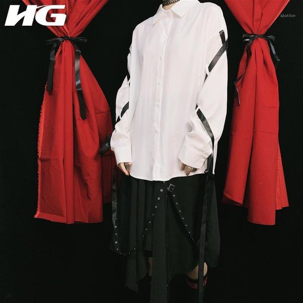 

women's blouses & shirts hg harajuku cross tie ribbon long sleeve shirt fashion loose dark style womens and wild trend spring xj43431, White