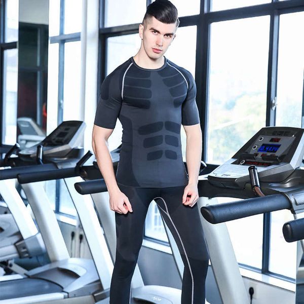 

elastic tight fitting men's sportswear high speed dry t-shirt fitness compression pressure suit, Gray