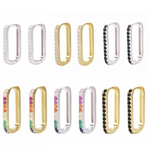 

hoop & huggie slovecabin oval earrings 925 sterling silver ear cuff earring with clear stones pave jewelry for women, Golden;silver