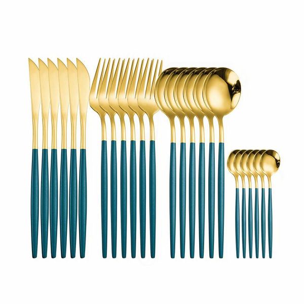 

spklifey gold cutlery 24 pcs golden cutlery set stainless steel dinnerware set spoon set tableware forks knives spoons new h jllirb