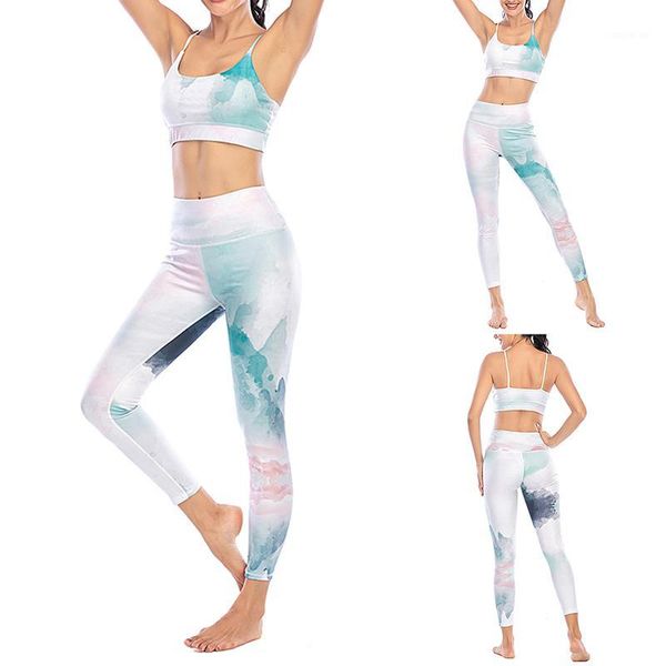 

women print yoga set sports bra leggings fitness pants gym running suit exercise athletic clothing1, White;red