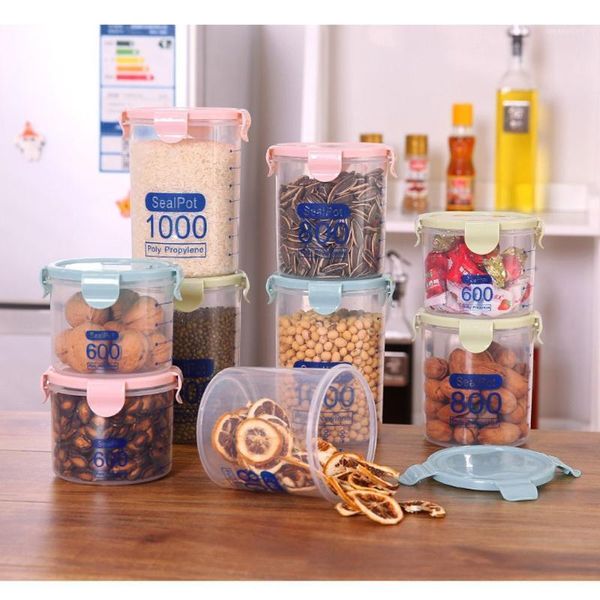 

plastic sealed kitchen storage box clear transparent canister keep fresh jar bottles dried grains tank#w1