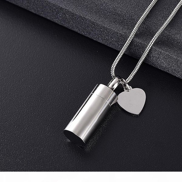 

pet paw cylinder memorial urn necklace & miss you heart charm stainless steel cremation jewelry for pet dog cat engrave, Silver
