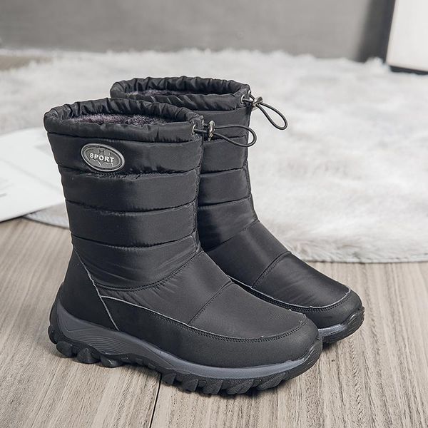 

nine o'clock trendy women's snow boots winter warm slip-on mid-calf footwear new arrivals quality casual shoes large size 35-43, Black