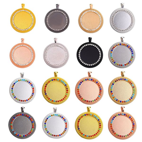 

round glass cabochons set rhinestone bezel pendant trays fashion diy jewelry making 30 mm colorful rhinestone bezel pendants kimter-k431fa