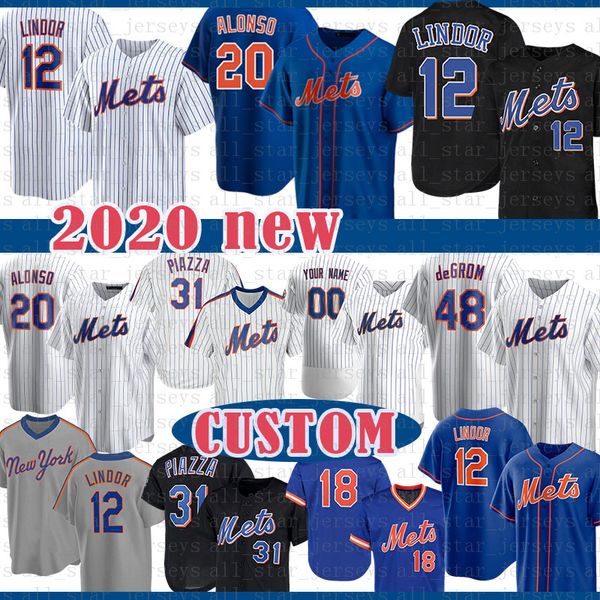 

new custom york 12 francisco lindor baseball jersey 20 pete alonso 52 yoenis cespedes 39 edwin diaz 24 robinson cano 1 amed rosario nimmo, Blue;black