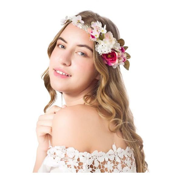 

rose flower crown wedding flower wreath bridal headdress ornament flower hairband bridesmaid hair accessories adjustable qylvzm