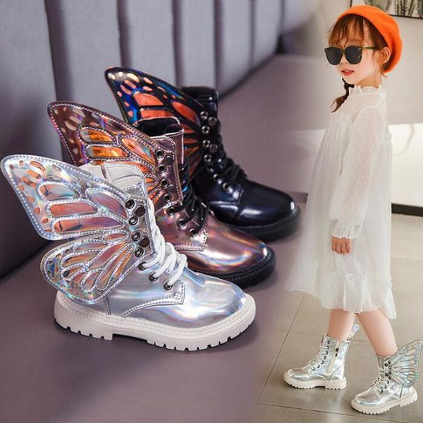 

shoes 2019 leather new pu winter waterproof child wing martin kids snow brand girls boys high boots fashion sneakers, Black;grey