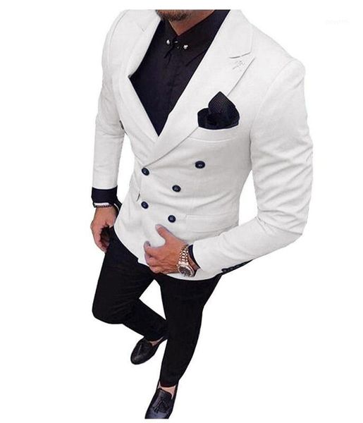 

2020 casual white with black pants suits for men custom made terno slim groom tuxedos 2 piece beach wedding mens suit masculino1, White;black