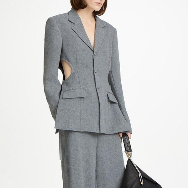 

elegant office lady cutout waist single breasted suit blazer work wear fashion blazer top, White;black