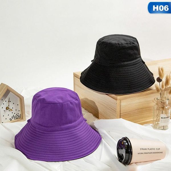 

открытый простой корейский солнцезащитный 2 боковой износ fisherman женщины мужчины открытый hat большой брим bucket hat pure color вс, Blue;gray